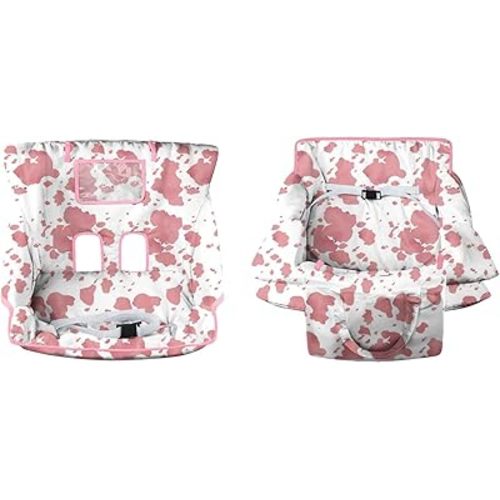 Shopping Cart Cover for Baby High Chair Cover Grocery Cart Cover for Baby Girl Boy Toddler Cow Print Portable Shopping Cart Cover with Safety Harness