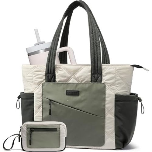 LOVEVOOK Tote Bag for Women, puffer tote bag for Work Travel Nurse, Lightweight quilted Bags with Compartments