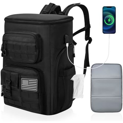 Dad Diaper Bag, Military Diaper Backpack, Large Baby Nappy Bag for Men with Diaper Changing Mat USB Charging Port Stroller Straps and Insulated Pocket