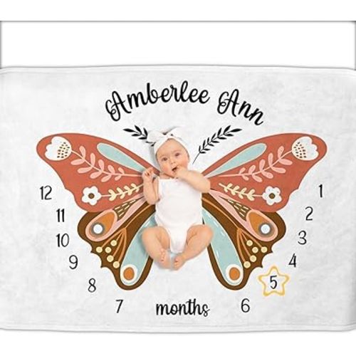 OLIVE OLIVIA Personalized Monthly Baby Milestone Blanket, Baby Months Blanket, Perfect Custom Newborn Gifts,50"x60"