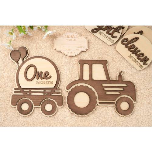 Baby Monthly Milestone Vintage Tractor. Baby Monthly Sign Set Tractor. Hello World Monthly Sign. Newborn Photo Props Monthly Milestone.