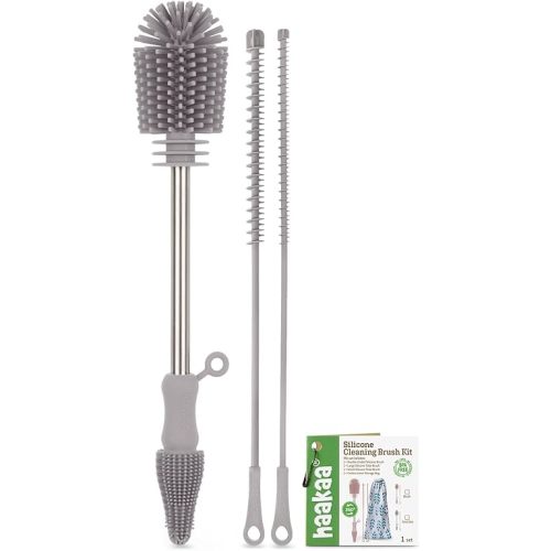 haakaa Silicone Cleaning Brush Kit - SUVA Grey - Bottle Brush for Breast Pumps, Breast Milk Collector, Baby Bottles, Nipples, Breastmilk Storage Bags