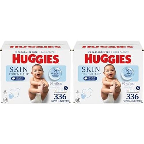Huggies Skin Essentials Baby Wipes, Hypoallergenic, 99% Water, 6 Flip Top Packs (336 Wipes Total) (Pack of 2)