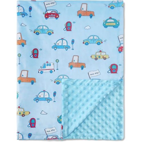 QSTEHEML Baby Blankets for Boys Neutral,Super Soft Nursery Minky Blanket Unisex, Baby Gifts Double Layer with Dotted Backing, Nursery Blankets for Crib Stroller(Blue Car30*40in)