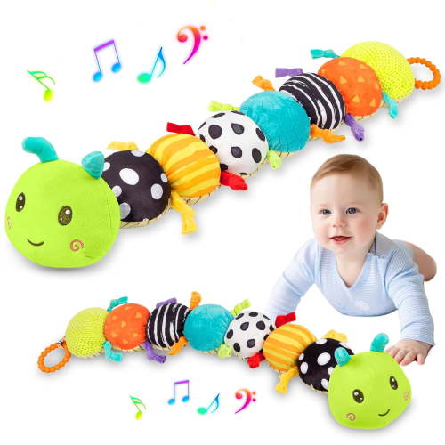 Baby Stuffed Animal Toys for 0-6 Months, Baby Musical Caterpillar Tummy Time Toys for Babie 6-12 Months, Newborn Infant Sensory Toys Gifts for 1 2 Year Old Boys Girls