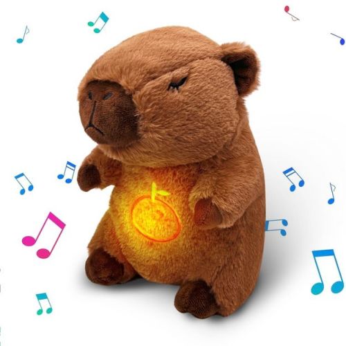 TITQWOP Capybara Breathing Stuffed Animal,Anxiety Relief Sleeping Plush with Realistic Breathing Motion & Soothing Music Lights Portable Plushies