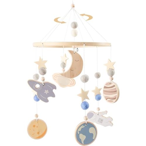 Baby Mobile for Crib, Astronaut Crib Nursery Mobile for Boys Girls, Boho Nursery Decor Soothe Toy Baby Shower Set for Infant Bedroom Hanging Decoration Toy
