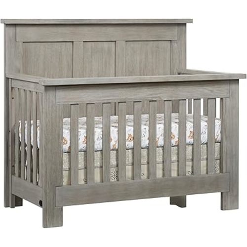 Soho Baby Hanover Premium 4-in-1 Convertible Crib, Flat-Top Headboard, Oak Gray, GreenGuard Gold Certified