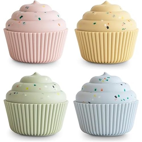 mushie Silicone Mix and Match Cupcake Toy 4 Pack | Mold Free