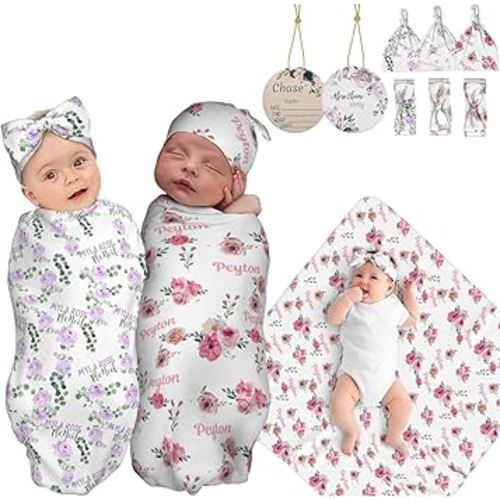 Personalized Baby Receiving Blanket Custom Gifts for Girls Boys, Personalized Swaddle Blanket, Custom Baby Swaddle Set