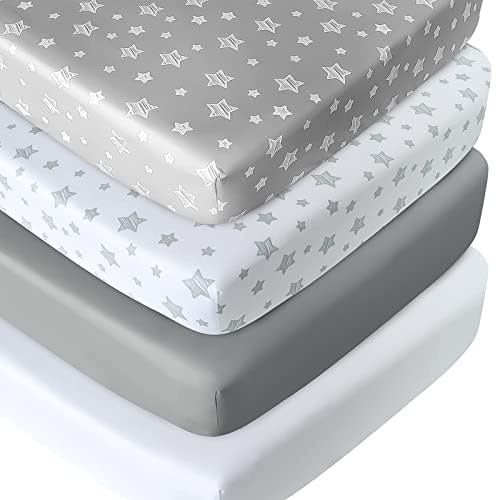 Crib Sheets for Boys or Girls 4 Pack, Fitted Crib Sheet for Standard Size Crib and Toddler Mattresses, Soft and Breathable Crib Sheets Baby Gift Boy Set, White