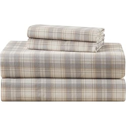 Comfort Spaces 100% Cotton Sheets Twin, Breathable, Naturally Cool Cotton Sheets, Soft Cotton Bed Sheets with 12" Elastic Pocket Fits up to 14" Mattress, All Seasons Sheet Set, Wesley Taupe 3 Piece