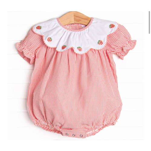 Strawberry Jam Stripes Embroidered Bubble, Red – Stitchy Fish - 6M