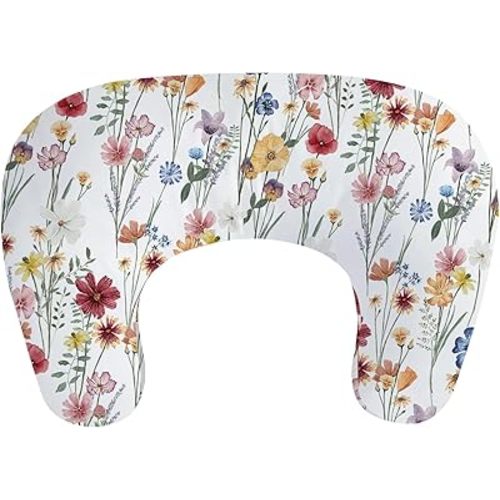 Little Grape Land Nursing Pillow,Upgraded Breast Feeding Pillow for Mom,Breastfeeding & Bottle Feeding for 0–16 Months, Soft Machine Washable Cover with Firm Breathable Filling, Tummy Time,Flower