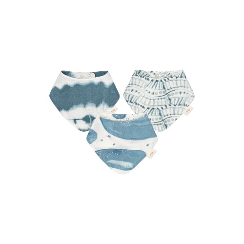 CRANE BABY 3-Pack Cotton Muslin Bandana Baby Bibs, Blue