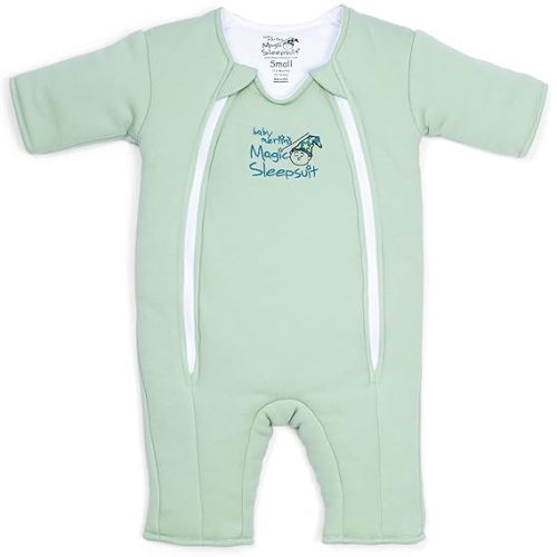 Baby Merlin's Magic Sleepsuit Transition Swaddle Baby Sleep Suit for 3-6 Months - 100% Cotton Layers with Double Zipper for Easy Diaper Change - Comfortable Sleepwear for Back Sleeping - Sage Green