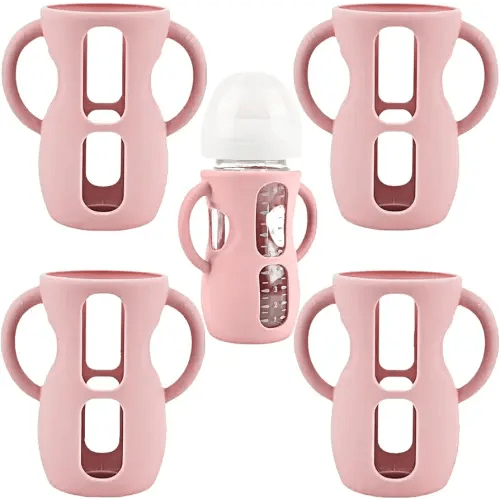 4 Pack Silicone Sleeves for Avent Natural Glass Baby Bottles, Silicone and Easy-Grip Handles for Drop Protection, Compatible with Philips Avent 4/8 OZ Glass Bottle (Cute Pink, 8 OZ)