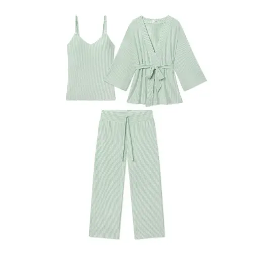 LAKE | Women | DreamModal Pajamas | Parisian Green Pencil Stripe Maternity Kimono Bundle