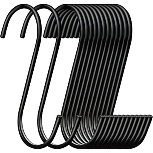 ESFUN 30 Pack 3.7 inch Length S Hooks Black Steel S Shaped Hooks for Hanging Jeans Pans Pots Plants Bags Towels Kitchen Closet Hooks Hanger, Fit the Rod Dia Less Than 1.2 inches