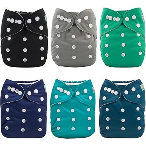 ALVABABY Cloth Diaper, One Size Adjustable Washable Reusable for Baby Girls and Boys 6 Pack with 12 Inserts 6BM01