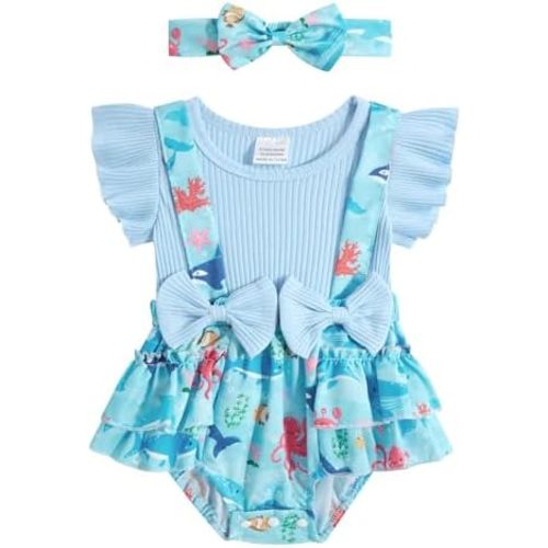 UNICOMIDEA Baby Girls Clothes 0-18 Months Bodysuit Ruffle Sleeve Newborn Outfit Romper with Headband