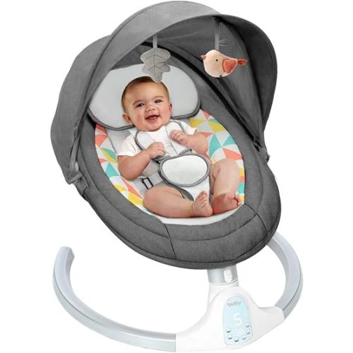 Bioby Baby Swing for Infants, Portable Baby Bouncer with Bluetooth Music Speaker, 5 Point Harness, 5 Speeds, Touch Screen/Remote Control, Indoor&Outdoor Electric Baby Rocker Chair for 5-20 lbs