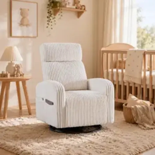 【On Sale】Yaheetech Corduroy Swivel Nursing Glider Chair with Side Pockets, High-Density Foam, 300 lb Capacity, Easy Assembly, 27" W x 35" D x 39.5" H - TikTok Shop
