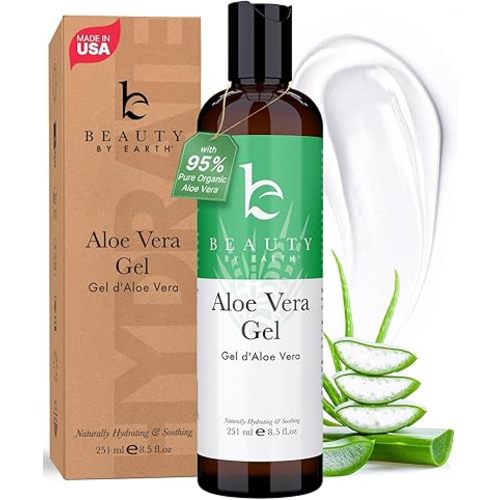 Beauty by Earth Aloe Vera Gel - USA Made with Natural & Organic Ingredients, Pure Aloe Vera Plant Gel for Face Mask, Hair & Skin with Vitamin C & E, Soothing and Cooling for Sunburn & After Sun Care
