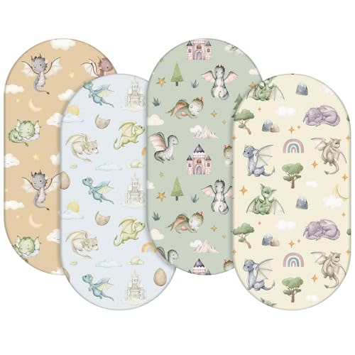 VitalCozy 4 Pcs Watercolor Dragon Bassinet Sheets 32 x 16 x 3 Inches Dragon Sheets for Standard Bed Toddler Mattresses Soft Breathable Cute Watercolor Print Newborn Bedding for Girl Boys