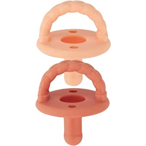 Itzy Ritzy Silicone Pacifiers for Newborn - Sweetie Soother Pacifiers Feature Collapsible Handle & Two Air Holes for Added Safety; for Ages Newborn and Up, Set of 2 in Apricot & Terracotta