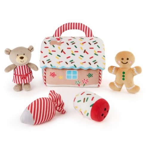 Baby GUND Play Soft Collection, My First Gingerbread House 5-Piece Playset with Rattle, Squeaker and Crinkle Plush Toys, 7.5”