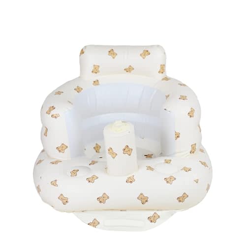 AirSwim Inflatable Baby Seat, Inflatable Baby Chair for Babies 3 Months and Up Summer Baby Inflatable Seat for Sitting Up, Blow Up Baby Floor Seat with Built in Air Pump, Bear