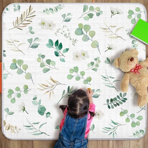 Leaf Baby Play Mat Washable Non Slip Play Mat Foldable Tummy Time Mat Soft Crawling Mat Portable Playmat for Newborn Toddlers Infants Indoor Outdoor - Eucalyptus Leaves