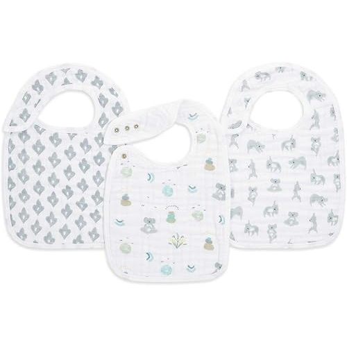aden + anais Baby Drool Bibs Soft and Absorbent 100% Muslin Cotton Adjustable Bandana Snap Bibs Set for Boys and Girls, 3 Pack, Now + Zen
