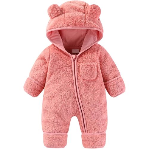 XIFAMNIY Newborn Baby Winter Snowsuit - Bear Onesie Outfit Fleece Warm Jumpsuit Romper Hooded Clothes for Infant Girls Boys