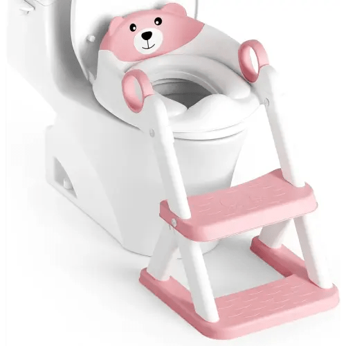 Potty Training Seat, Upgrade Toddler Toilet Seat for Kids Boys Girls, 2 in 1 Potty Training Toilet for Kids, Splash Guard Anti-Slip Pad Step Stool(Pink)
