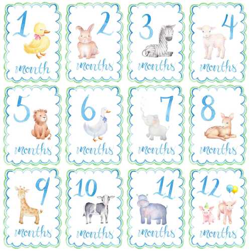 Baby Boy Milestone Cards | Animal Milestone Cards | Monthly Baby Milestones
