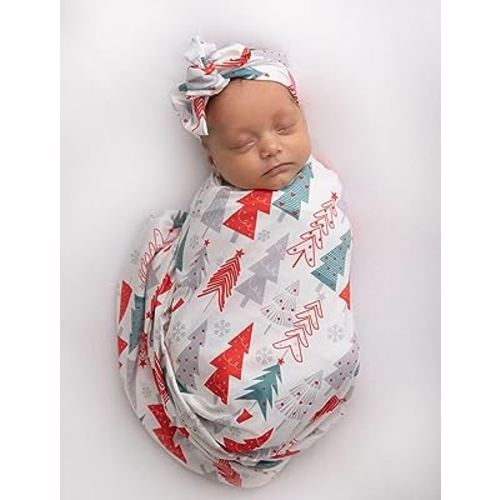 Christmas Swaddle and Headband Sets Baby Receiving Blanket Newborn Wrap Sack (Christmas 3)