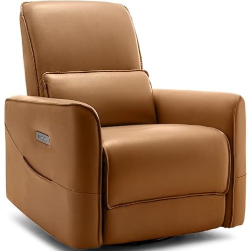 Swivel Recliner Chair, Glider Rocking Chair Nursery, Electric Rocking Recliner Chair of Faux Leather, Power Rocker Recliner Chair with Side Pockets