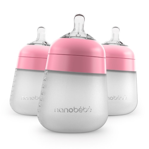 Nanobebe Pink 9oz Anti-Colic Flexy Silicone Baby Bottles | 3 Pack