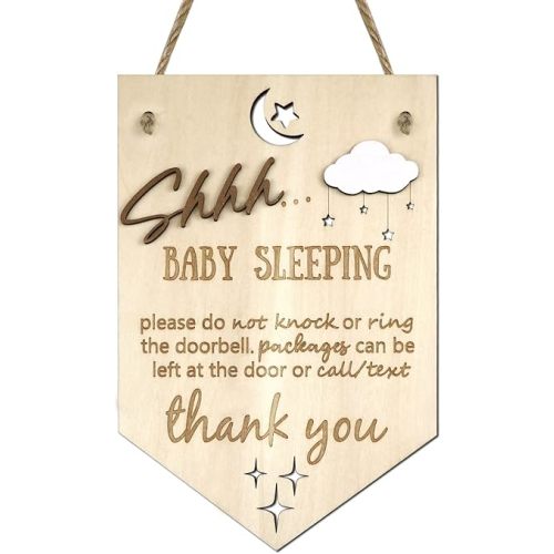 Baby Sleeping Door Sign 3D Shhh Hanging Sign Plaque Decor Do Not Knock Or Ring Privacy Sign (Style 1)