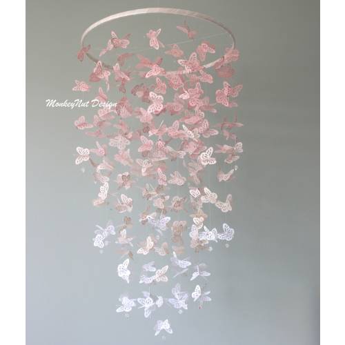 Butterfly Mobile:Pink/Blush/Champagne/Taupe/White/Baby shower/Nursery Mobile/Baby Girl Mobile/Girl bedroom Mobile/Nursery Decor/Gift/Custom.