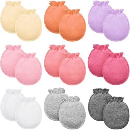 9 Pairs Newborn Baby Boys Girls Mittens 0-6 Months Infant Toddler Mittens No Scratch Solid Color Gloves