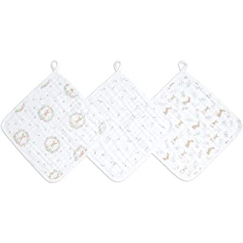 aden + anais Essentials Washcloth 3-Pack, Super Soft 100% Cotton Muslin, Gentle on Skin, 3 Absorbent 11x11 Layers, Softer with Every Use, Perfect for Babies, Infants, Toddlers, Blushing Bunnies