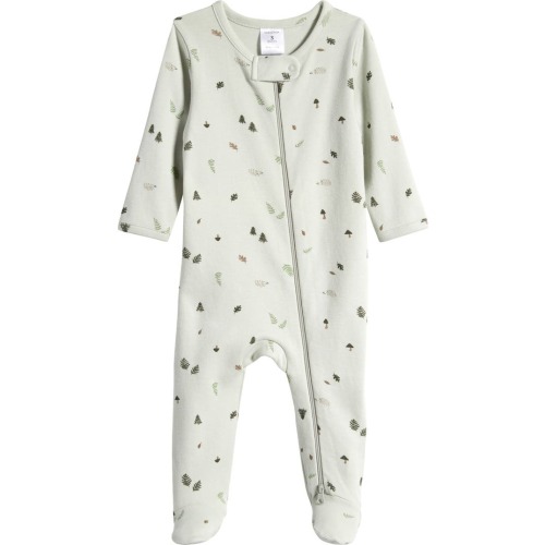 Baby Print Zip Cotton Footie, 3M, Green Hush Forest