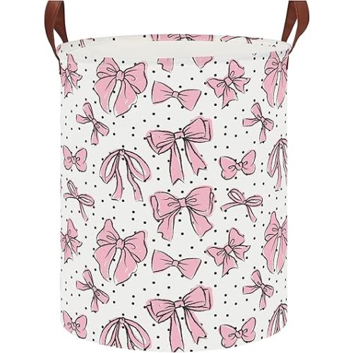 Laundry Hamper,Laundry Basket,Baby Nursery Hamper,Waterproof Storage Bin,Clothes Organizer Basket,Room Decor(Hand-drawn Bowknot)