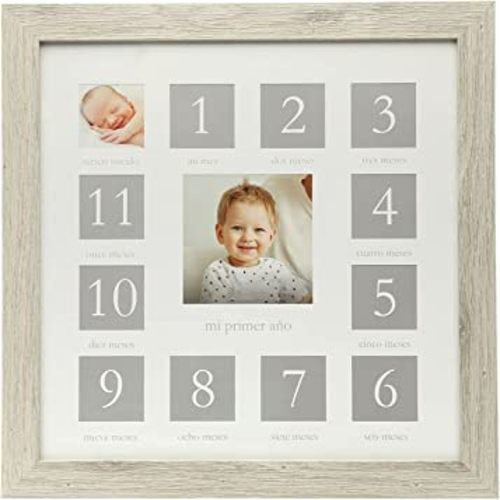 Kate & Milo Rustic First Year Baby Keepsake Frame, Baby's First Twelve Months Photos, Baby Milestone Pictures, Gender-Neutral Nursery Décor, Gift For New and Expecting Parents, Spanish