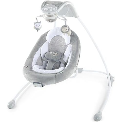 Ingenuity InLighten Baby Swing - Cool Mesh Fabric, Vibrations, Swivel Infant Seat, Nature Sounds, Light Up Motorized Mobile - Braden