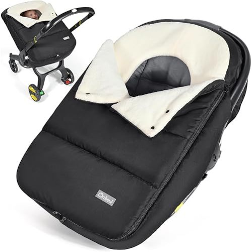 Orzbow Winter Car Seat Covers for Babies, Universal Baby Car Seat Cover with Adjustable Collar, Waterproof Carseat Cover with Zipper, Warm Coral Fleece, Detachable and Machine Washable, Black