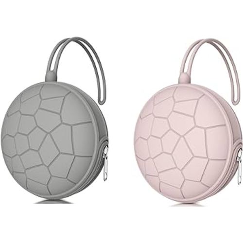 Smlpuame 4 Pack Pacifier Holder Case Set,2 Silicone Portable Pacifier Cover Pouch Bag for Diaper Bags Baby Carriage with 2 Transparent Pacifier Storage Container Box,Easy to Clean,Classic(Pink & Grey)